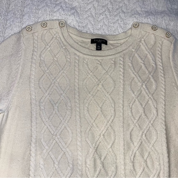 Talbots Lambswool Cable Knit Blend Sweater Button Details Shoulders - Picture 3 of 12